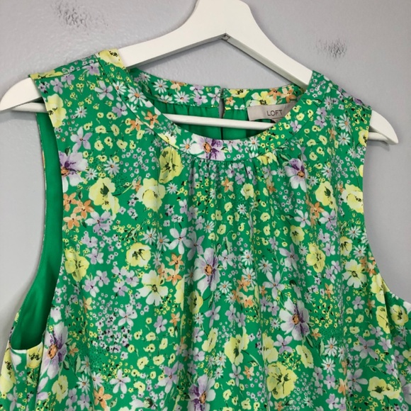 Loft Green Floral Sleeveless Bubble Hem Top Large - Picture 4 of 12